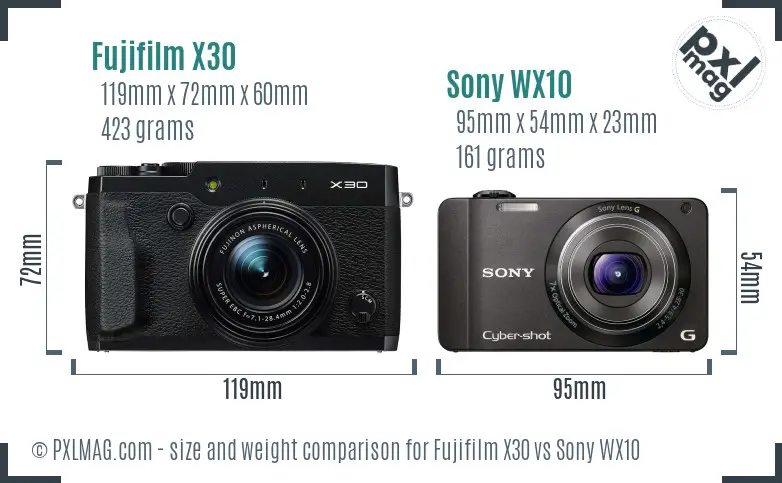 Fujifilm X30 vs Sony WX10 size comparison