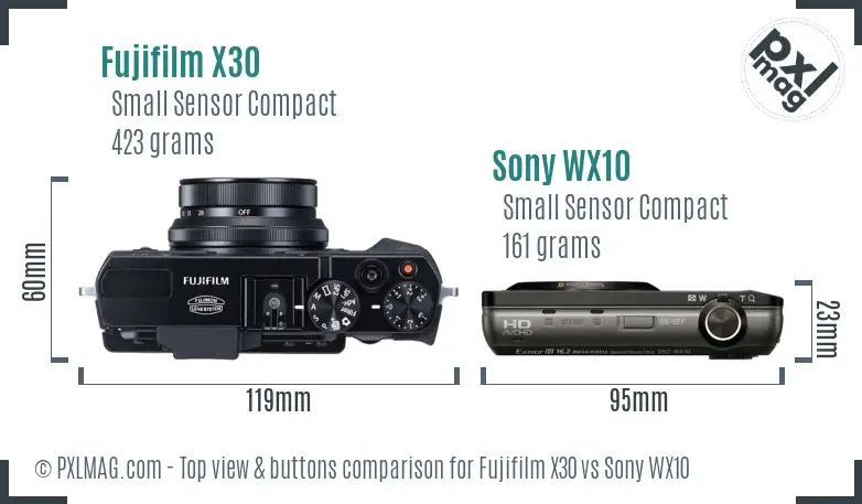 Fujifilm X30 vs Sony WX10 top view buttons comparison