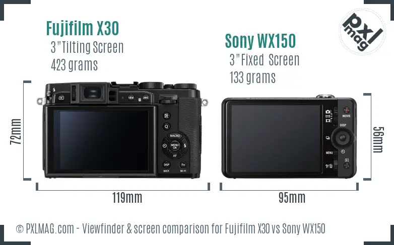 Fujifilm X30 vs Sony WX150 Screen and Viewfinder comparison