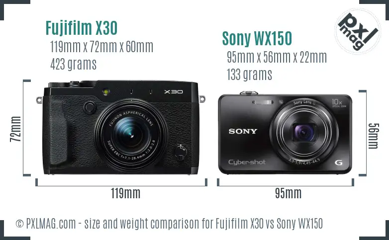 Fujifilm X30 vs Sony WX150 size comparison