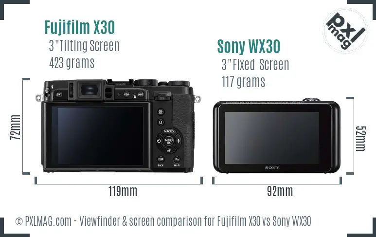 Fujifilm X30 vs Sony WX30 Screen and Viewfinder comparison