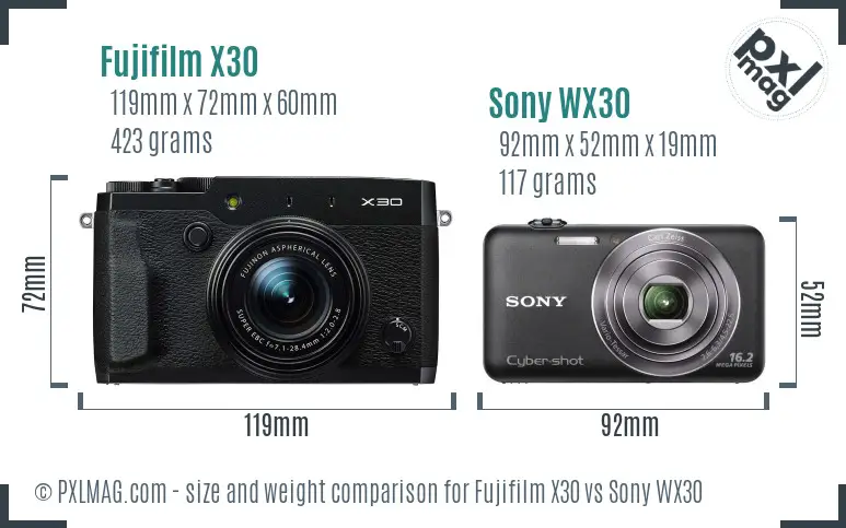 Fujifilm X30 vs Sony WX30 size comparison