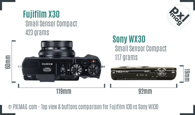 Fujifilm X30 vs Sony WX30 top view buttons comparison