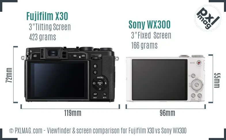 Fujifilm X30 vs Sony WX300 Screen and Viewfinder comparison