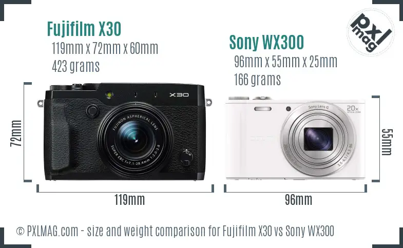 Fujifilm X30 vs Sony WX300 size comparison