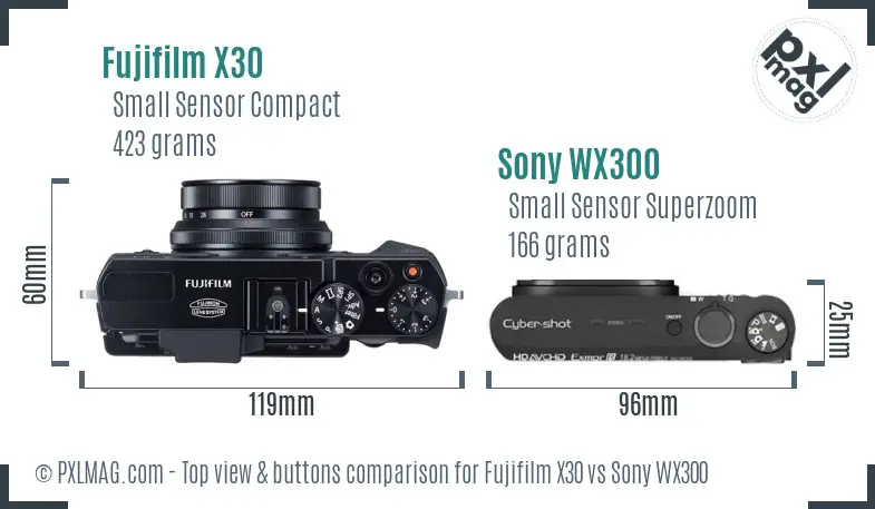 Fujifilm X30 vs Sony WX300 top view buttons comparison