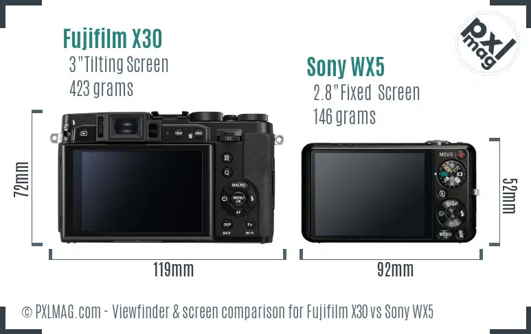Fujifilm X30 vs Sony WX5 Screen and Viewfinder comparison