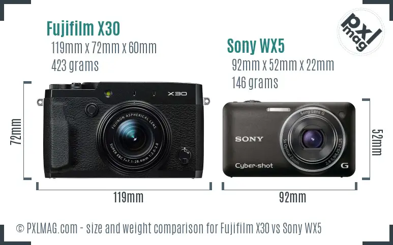 Fujifilm X30 vs Sony WX5 size comparison