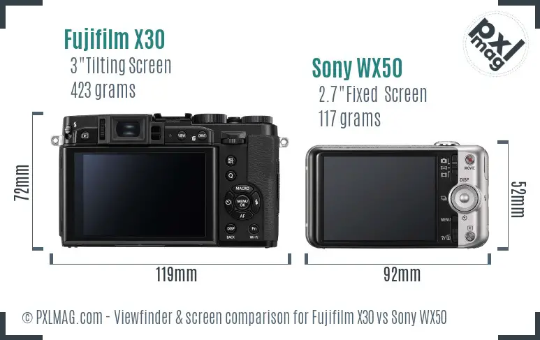 Fujifilm X30 vs Sony WX50 Screen and Viewfinder comparison
