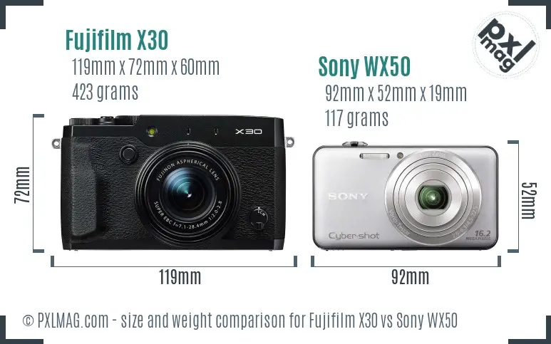Fujifilm X30 vs Sony WX50 size comparison