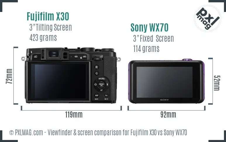 Fujifilm X30 vs Sony WX70 Screen and Viewfinder comparison