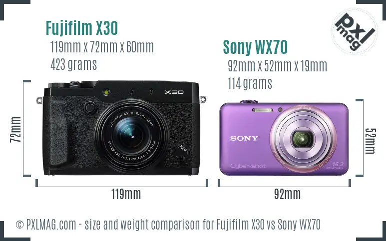 Fujifilm X30 vs Sony WX70 size comparison