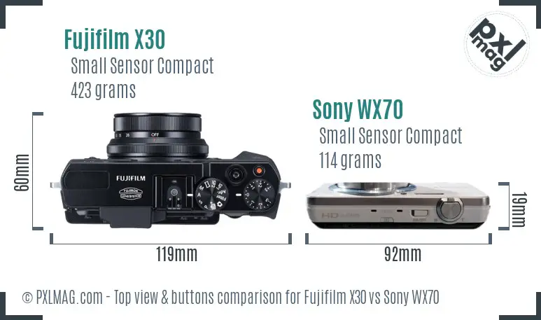 Fujifilm X30 vs Sony WX70 top view buttons comparison