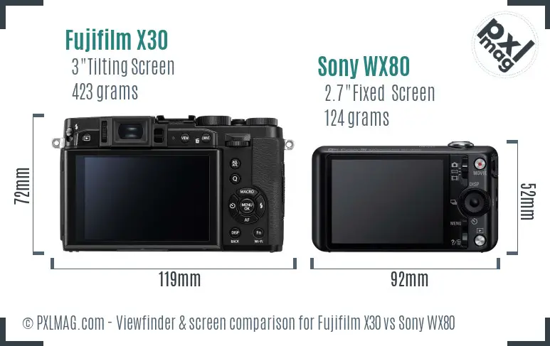 Fujifilm X30 vs Sony WX80 Screen and Viewfinder comparison