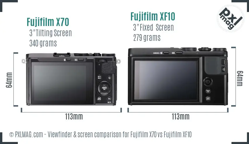 Fujifilm X70 vs Fujifilm XF10 Screen and Viewfinder comparison