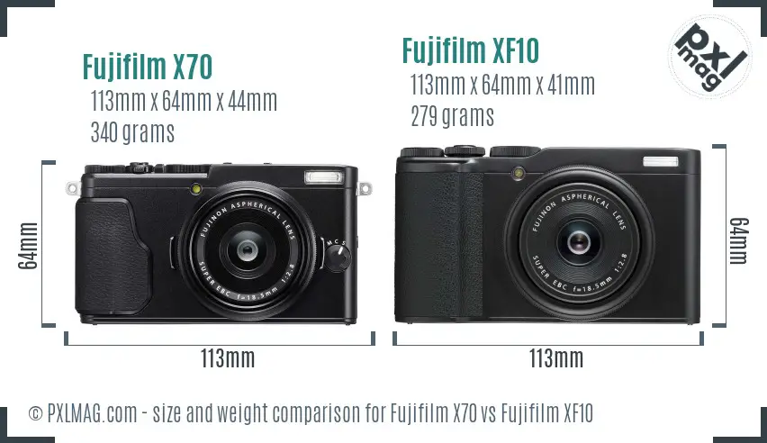 Fujifilm X70 vs Fujifilm XF10 size comparison