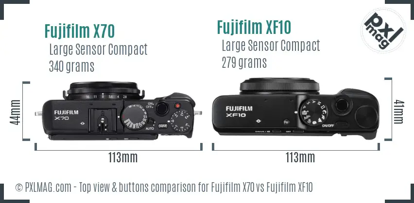 Fujifilm X70 vs Fujifilm XF10 top view buttons comparison