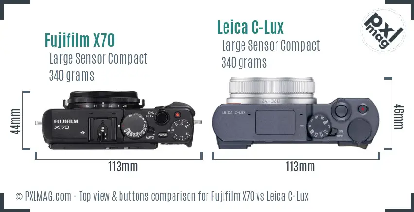 Fujifilm X70 vs Leica C-Lux top view buttons comparison