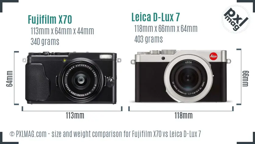 Fujifilm X70 vs Leica D-Lux 7 size comparison