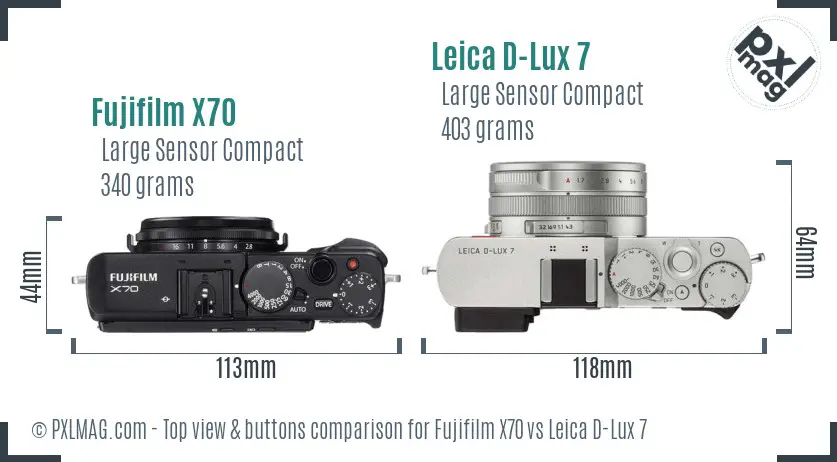 Fujifilm X70 vs Leica D-Lux 7 top view buttons comparison