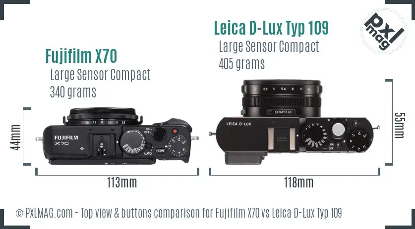Fujifilm X70 vs Leica D-Lux Typ 109 top view buttons comparison