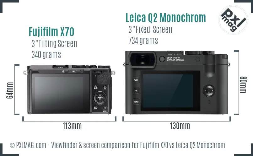 Fujifilm X70 vs Leica Q2 Monochrom Screen and Viewfinder comparison