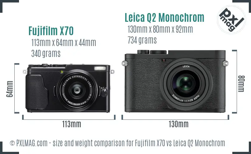 Fujifilm X70 vs Leica Q2 Monochrom size comparison