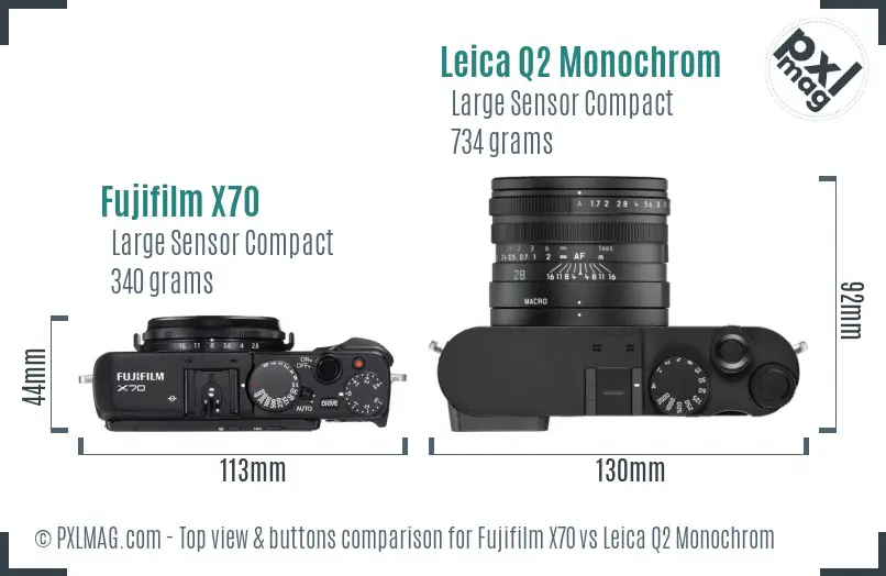 Fujifilm X70 vs Leica Q2 Monochrom top view buttons comparison