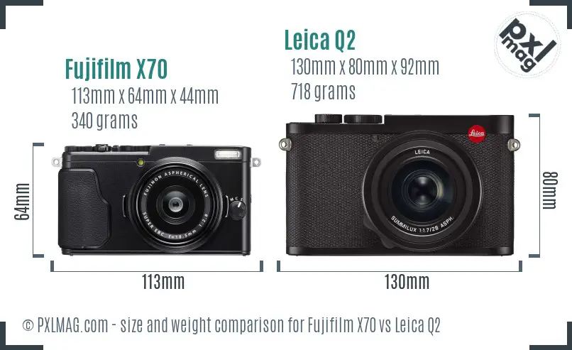 Fujifilm X70 vs Leica Q2 size comparison