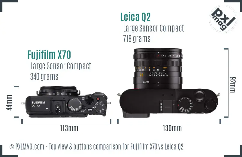 Fujifilm X70 vs Leica Q2 top view buttons comparison