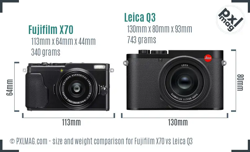 Fujifilm X70 vs Leica Q3 size comparison