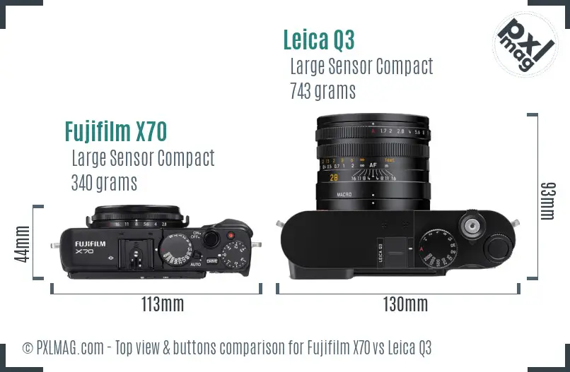 Fujifilm X70 vs Leica Q3 top view buttons comparison