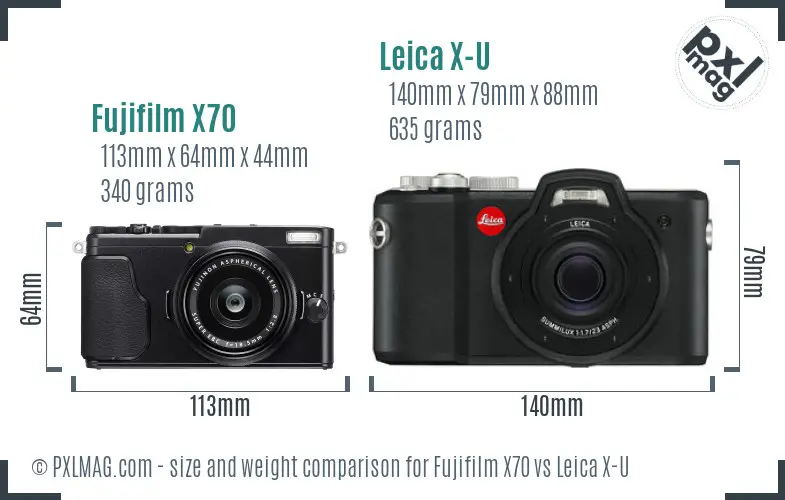 Fujifilm X70 vs Leica X-U size comparison