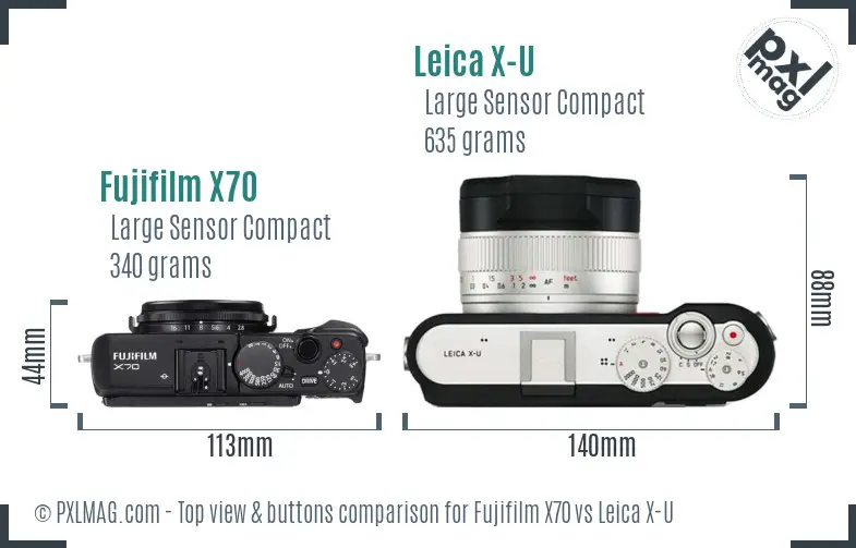 Fujifilm X70 vs Leica X-U top view buttons comparison