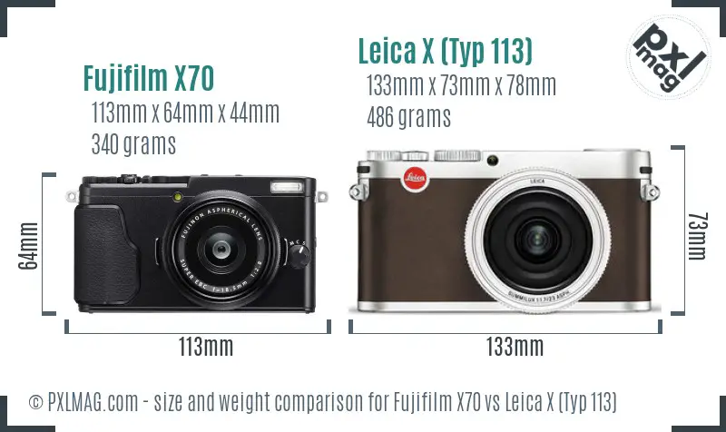 Fujifilm X70 vs Leica X (Typ 113) size comparison