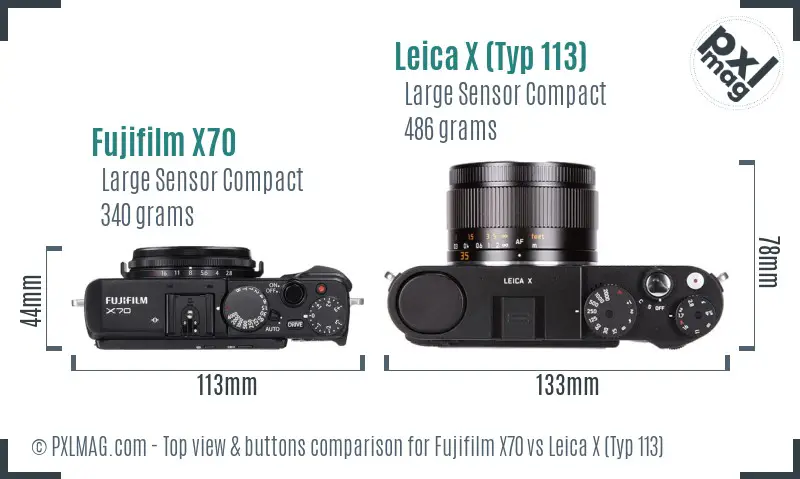 Fujifilm X70 vs Leica X (Typ 113) top view buttons comparison