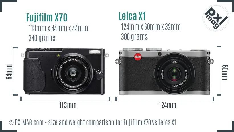 Fujifilm X70 vs Leica X1 size comparison