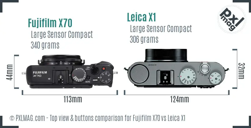 Fujifilm X70 vs Leica X1 top view buttons comparison