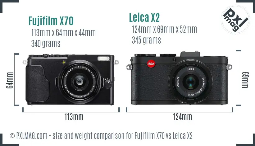 Fujifilm X70 vs Leica X2 size comparison