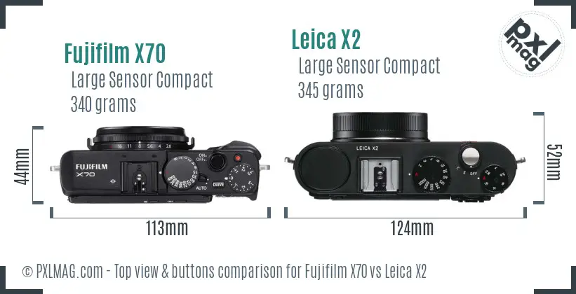 Fujifilm X70 vs Leica X2 top view buttons comparison