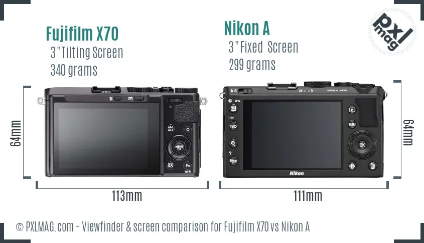Fujifilm X70 vs Nikon A Screen and Viewfinder comparison