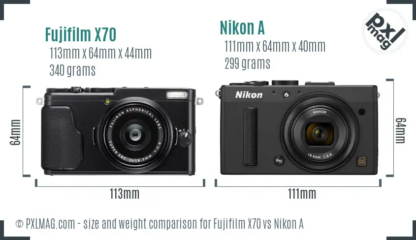 Fujifilm X70 vs Nikon A size comparison