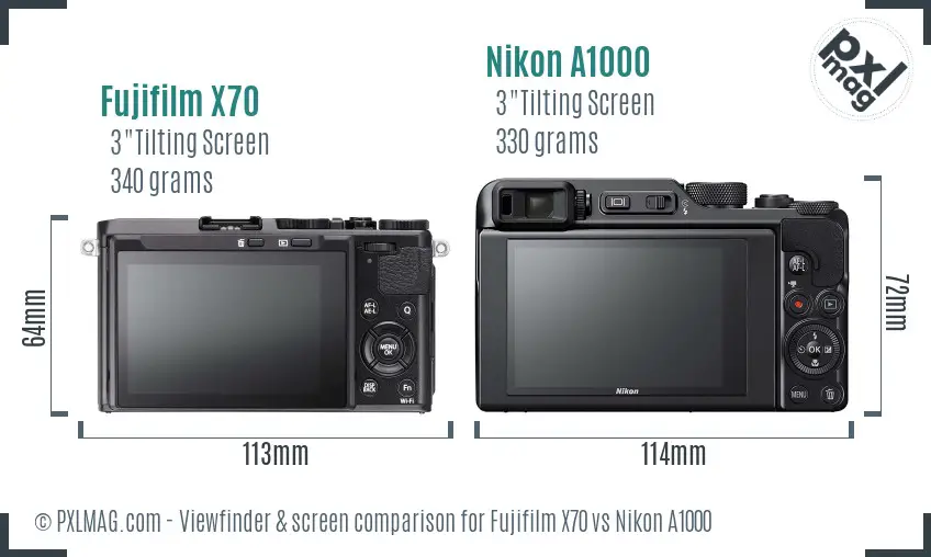 Fujifilm X70 vs Nikon A1000 Screen and Viewfinder comparison