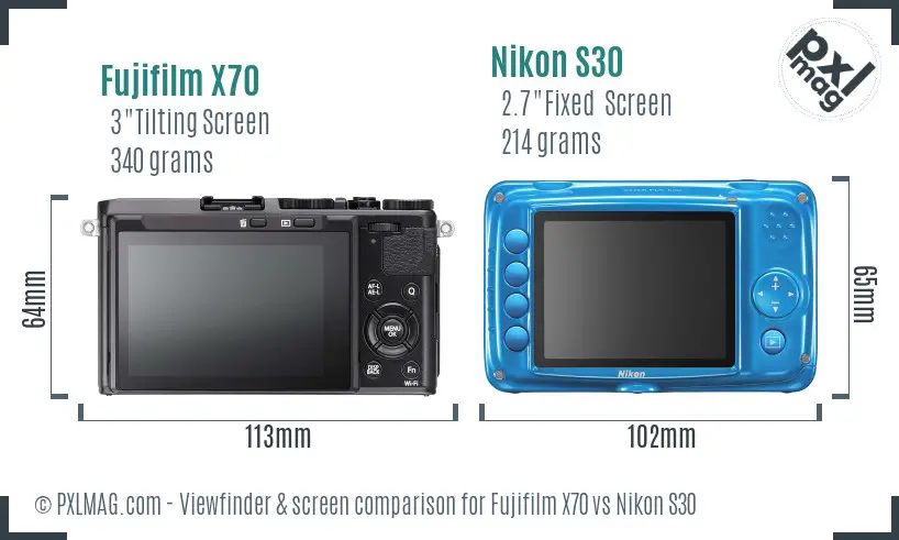 Fujifilm X70 vs Nikon S30 Screen and Viewfinder comparison