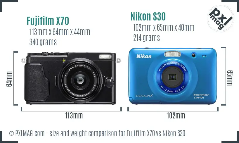 Fujifilm X70 vs Nikon S30 size comparison