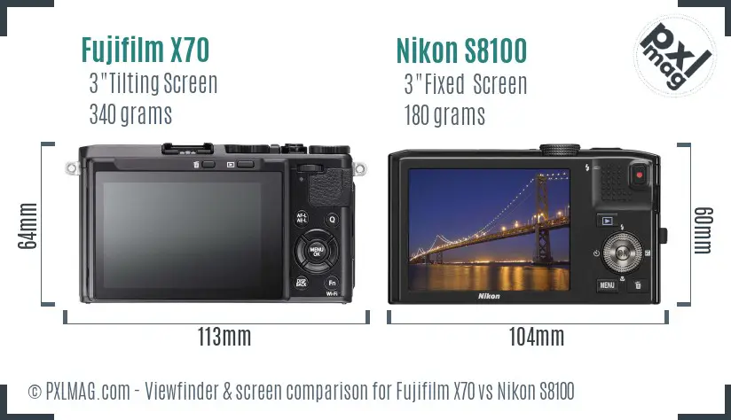 Fujifilm X70 vs Nikon S8100 Screen and Viewfinder comparison