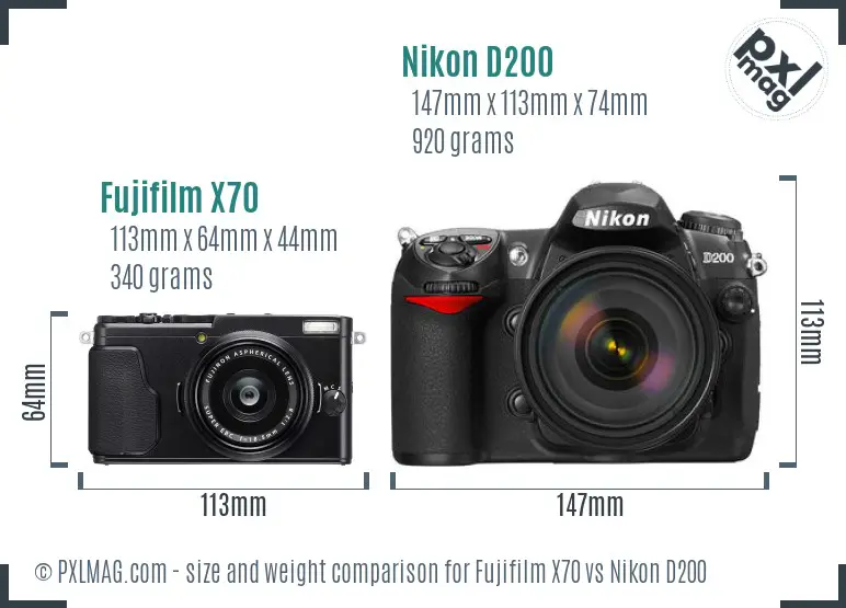 Fujifilm X70 vs Nikon D200 size comparison