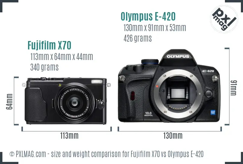 Fujifilm X70 vs Olympus E-420 size comparison