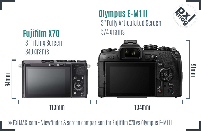 Fujifilm X70 vs Olympus E-M1 II Screen and Viewfinder comparison