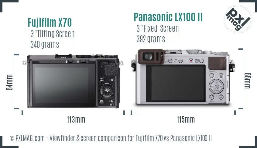 Fujifilm X70 vs Panasonic LX100 II Screen and Viewfinder comparison